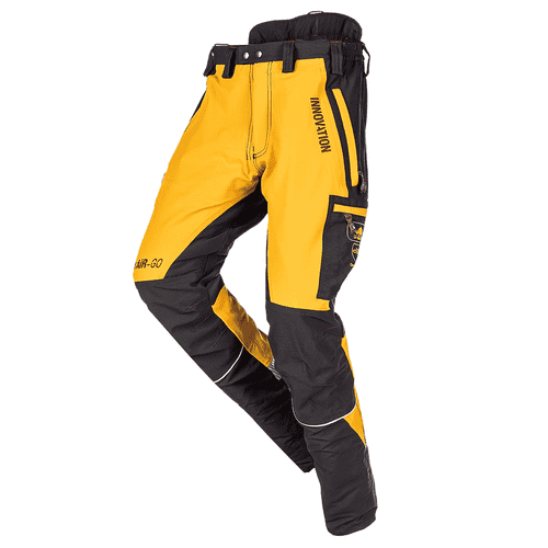 Pantalon de travail Canopy AIR-GO en jaune et noir avec détails rouges et inscription INNOVATION