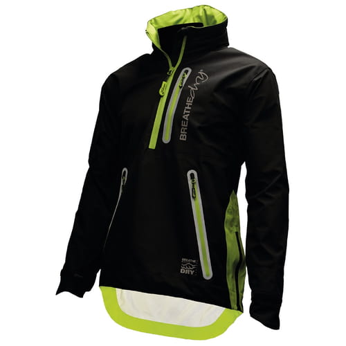 Veste noire BreatheDry Smock avec détails verts, poches zippées et col montant