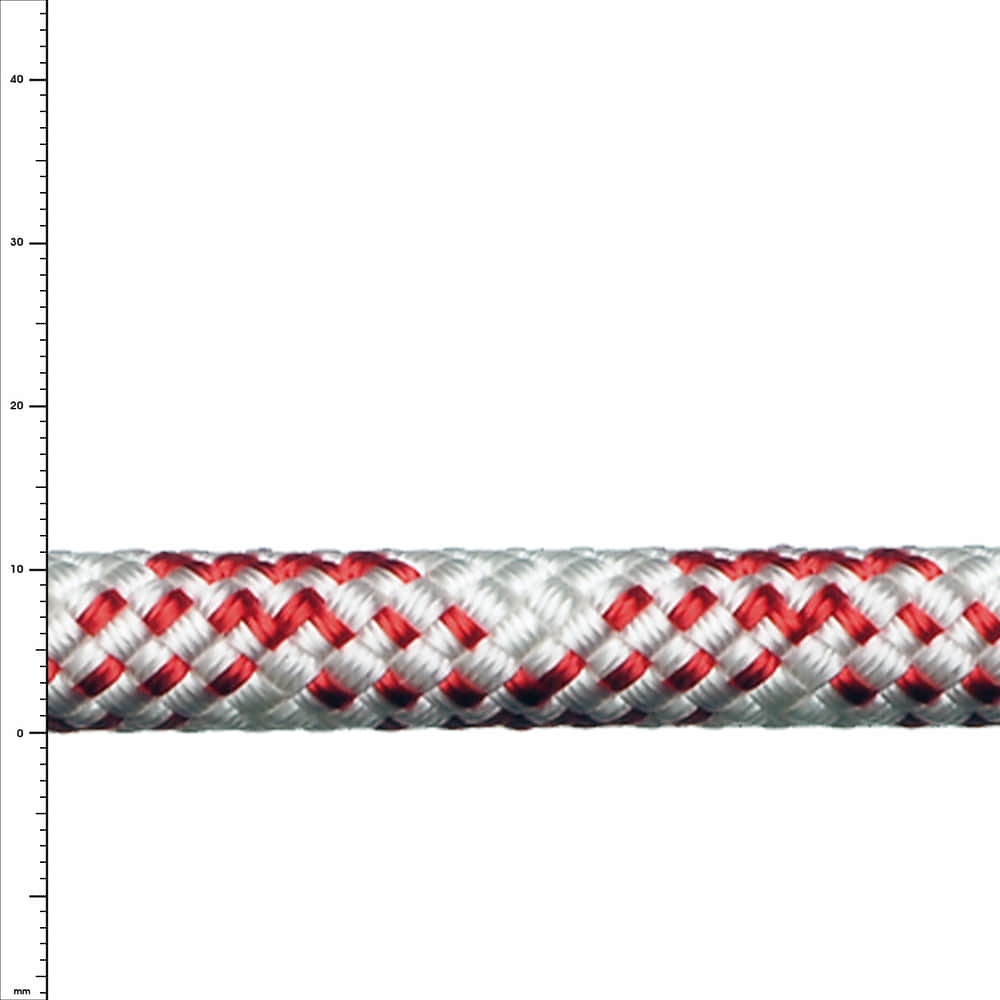 Corde Patron Plus en blanc avec rayures rouges, gros plan sur le tressage