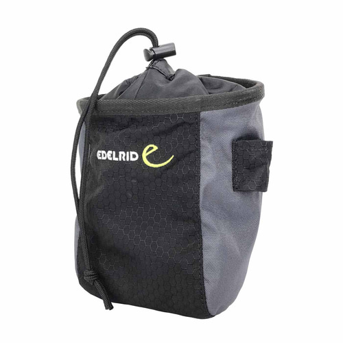 Un seul sac de rangement noir et gris de l’Edelrid Minilift avec cordon de serrage et logo Edelrid