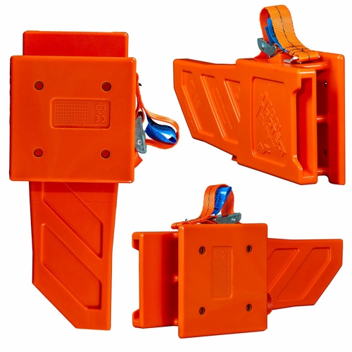 Trois vues de la coque Toolprotect P1+ Pro en orange, avec trous de montage visibles et bracelet orange-bleu