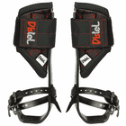 Distel Carbon 3.1 Classic de Distel, paire de rails en carbone noir avec surpiqûres rouges et grandes sangles velcro avec logo Distel, sangles de pied avec boucles, par l’arrière