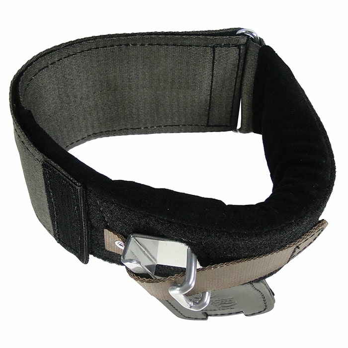 Sangle de poignet rembourrée noire en acier avec tissu gris et crochet en métal