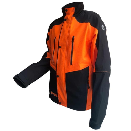 Veste Herma de Francital en orange et noir, vue latérale avec col montant et poches zippées