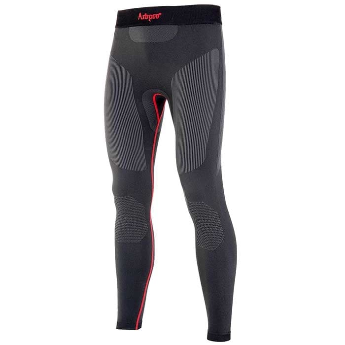 Pantalon de couche de base Climb Tech d’Aripro, pantalon long noir avec des accents gris et rouges, taille élastique avec logo Aripro rouge