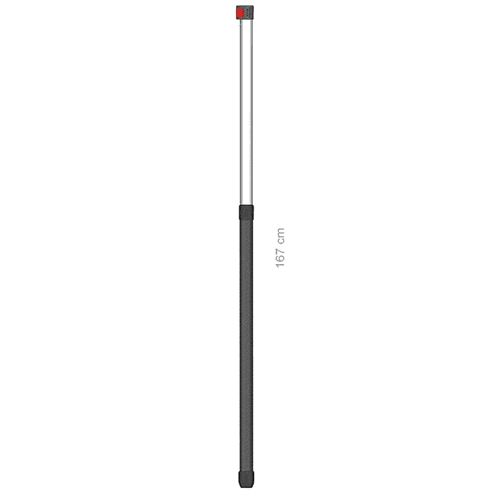 Fond de canne Hayauchi 490, tige longue avec poignée noire et canon argenté, bouton rouge en haut, longueur 167 cm