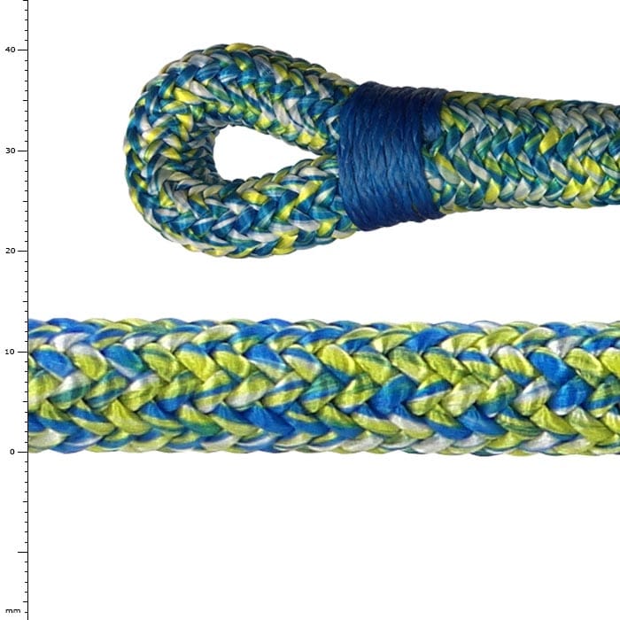 Corde tressée colorée Safe Vision 13 avec boucle et enveloppe bleue à l’extrémité