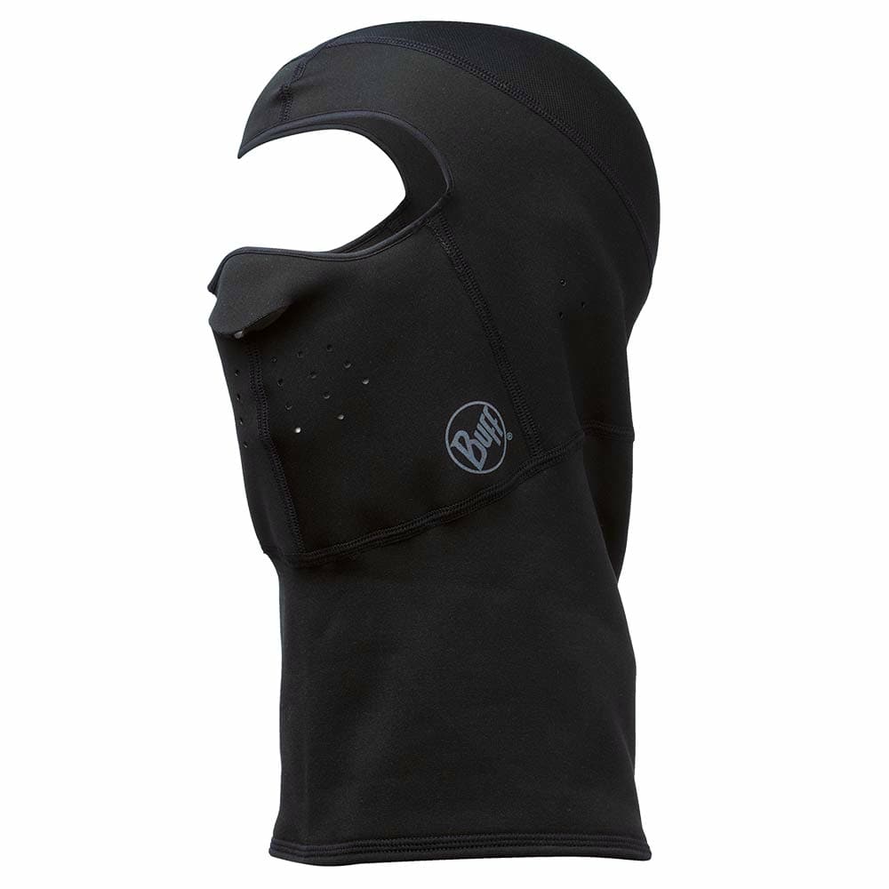 Cagoule Cross Tech de Buff en noir avec ouverture pour les yeux et la bouche, logo visible sur le côté