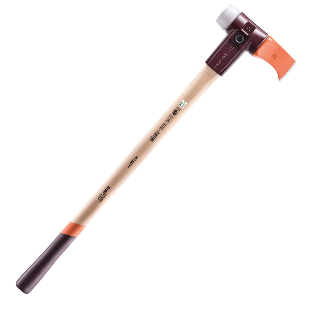 Simplex 900, hache avec manche en bois clair, tête brun-orange et tête en caoutchouc blanc