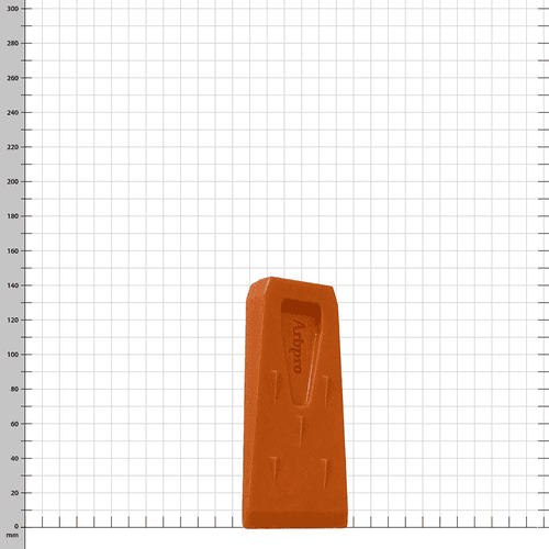 Cale d’abattage ArbPro 140 orange debout devant un fond blanc avec dimension de grille