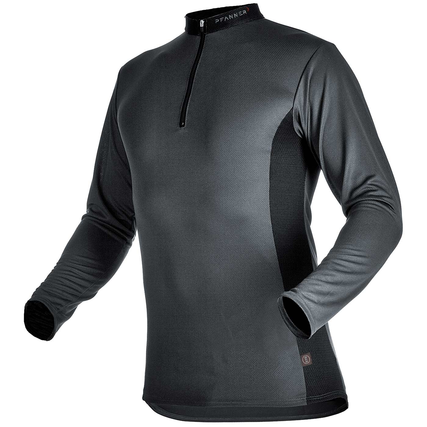 Chemise à col zippé de Pfanner en gris foncé et noir avec manches longues et fermeture éclair courte à l’avant