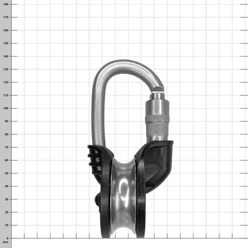 Snatchet 65, moulinet noir et argent avec mousqueton, fabricant Harken, type Snatchet 65, vue latérale avec roue visible