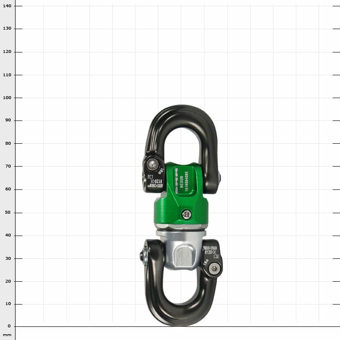 Mini-Swivel Nexus 2, centre de table vert avec crochets noirs en haut et en bas, fabricant Nexus visible