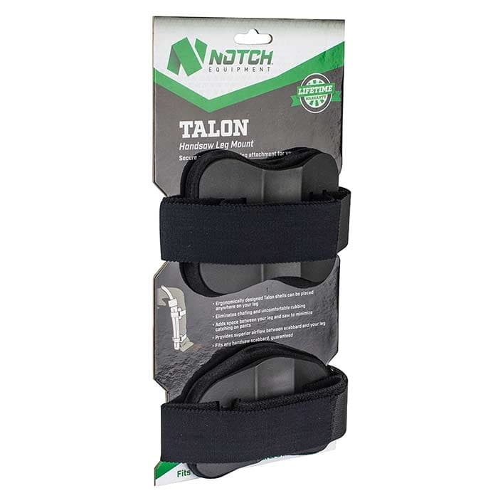 Encoche Équipement Talon Mount Support de jambe de scie à main avec deux sangles velcro noires sur l’emballage
