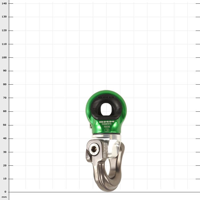 Mini-Swivel Focus S, anneau en métal vert et argenté avec vis latérale, nom du fabricant non visible