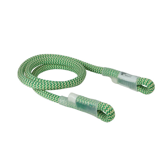 Ocean Sling 8, corde tressée verte et blanche avec extrémités bouclées et gaine transparente aux extrémités