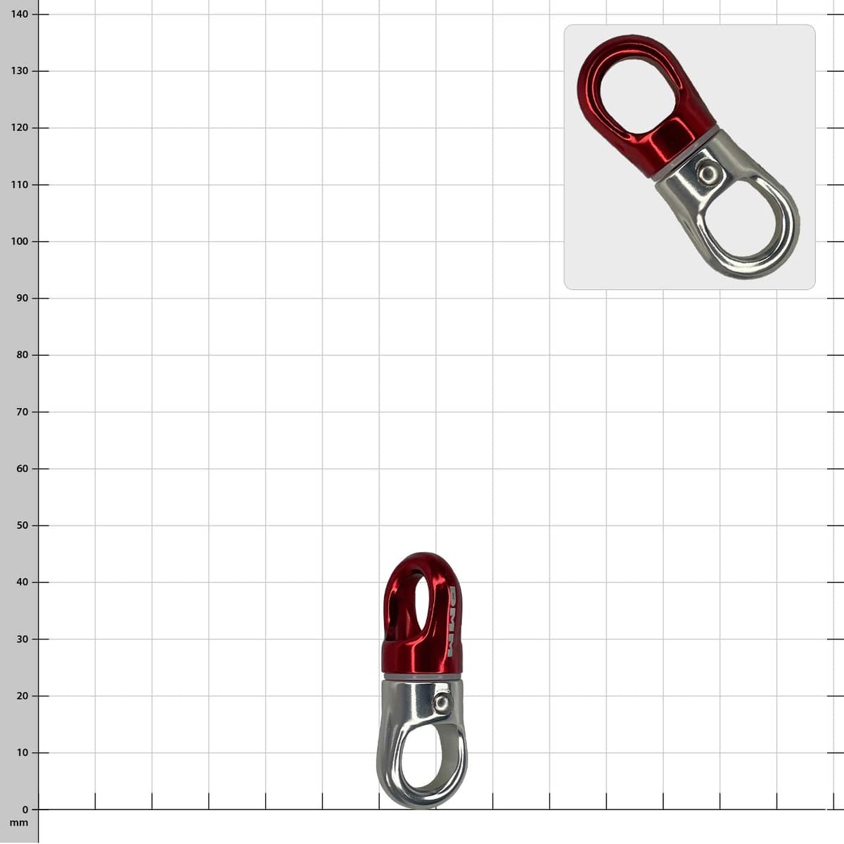 XSRE Swivel, tourbillon de métal rouge et argenté, sur fond blanc avec grille