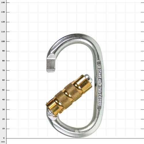 Mousqueton automatique en acier avec capuchon à vis doré, montré ouvert