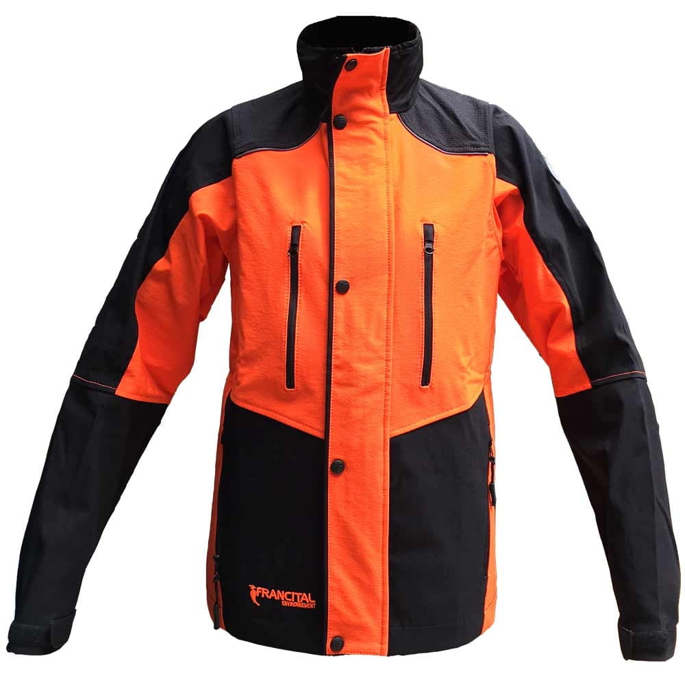 Veste Herma de Francital en orange et noir, vue de face avec poches zippées et patte de boutonnage