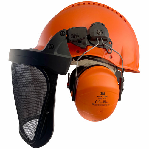 G3000 Ensemble complet Casque de sécurité orange avec écran facial noir et protection auditive orange 3M Peltor