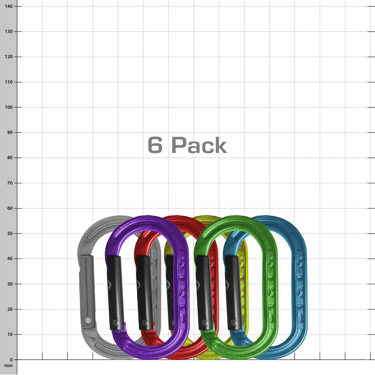 XSRE Multipack de six mousquetons dans les couleurs gris, violet, rouge, jaune, vert et bleu
