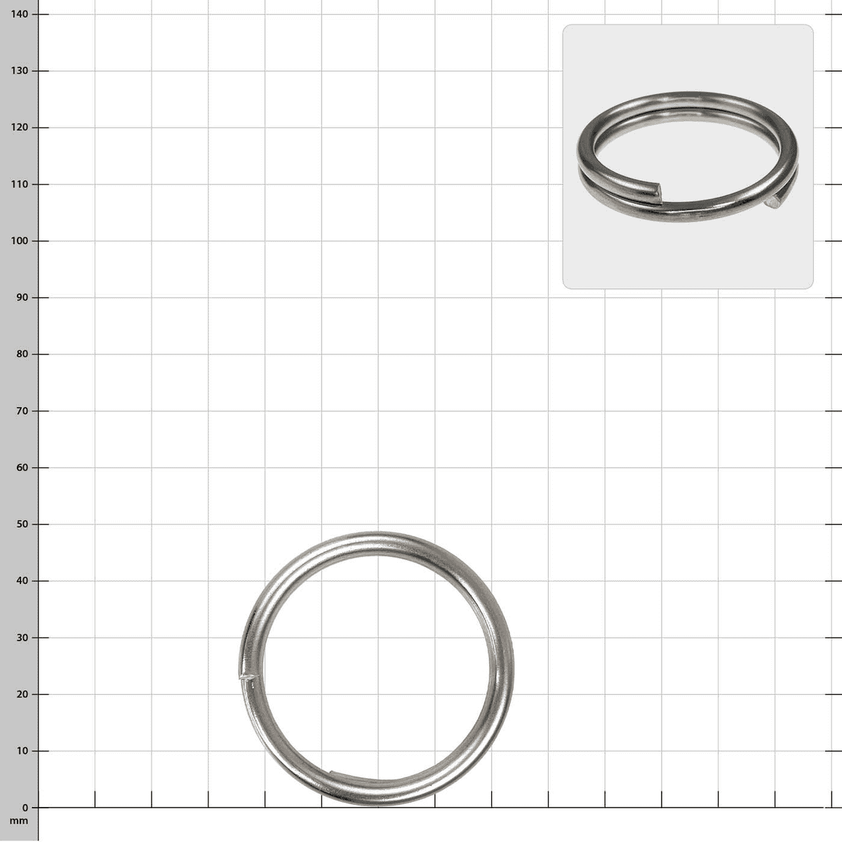 Anneau à ressort 40 mm, anneau en métal argenté avec une ouverture en spirale, sur fond à carreaux blancs