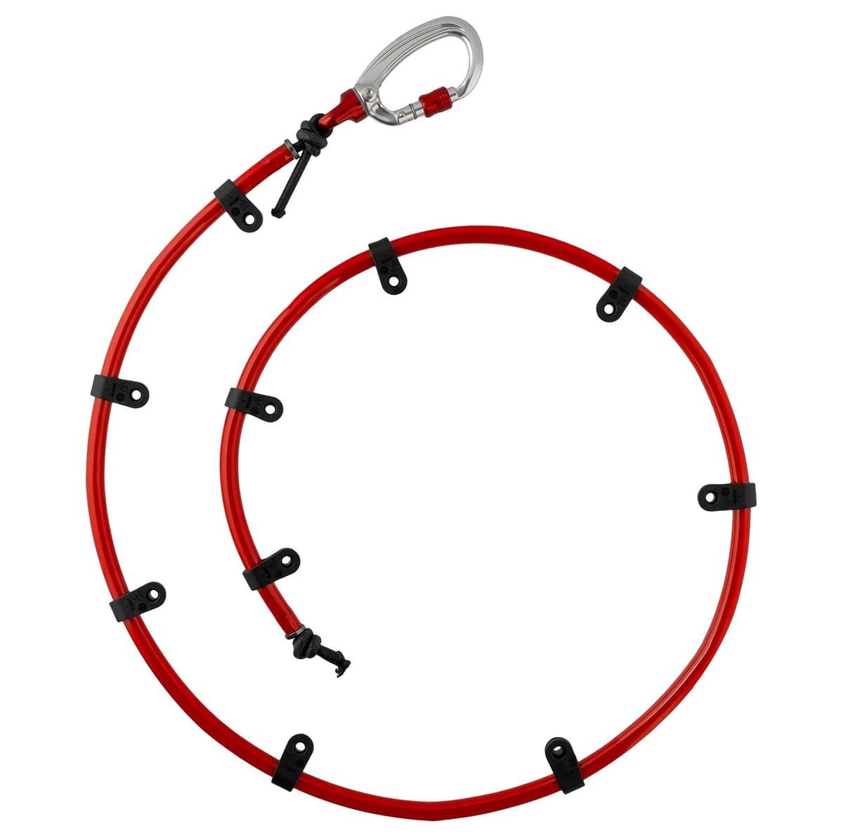 Corde tendineuse rouge avec mousqueton et plusieurs supports noirs