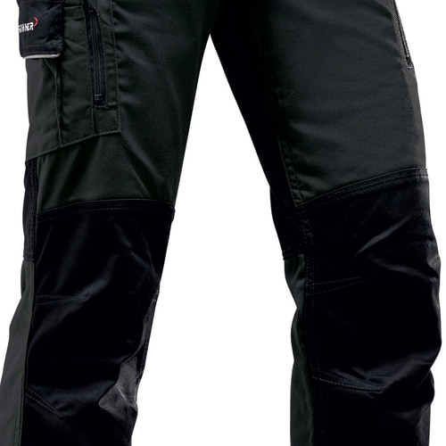 Gros plan du pantalon StretchFlex® Cancool noir avec genoux et poches renforcés, focus sur le milieu de la jambe