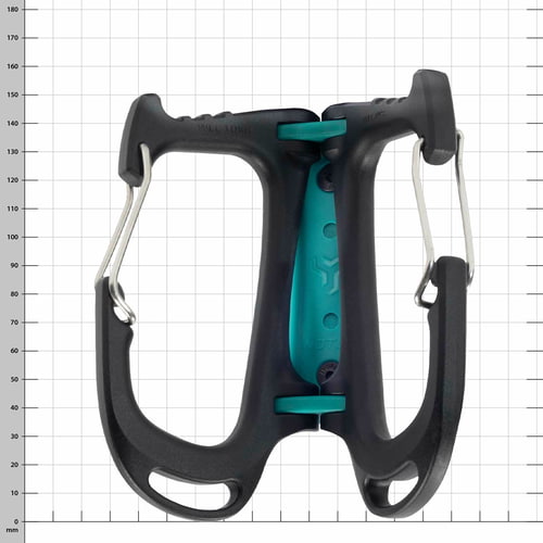 Porte-outils cargo, porte-outils noir et vert avec clips métalliques, frontal sur fond blanc avec grille