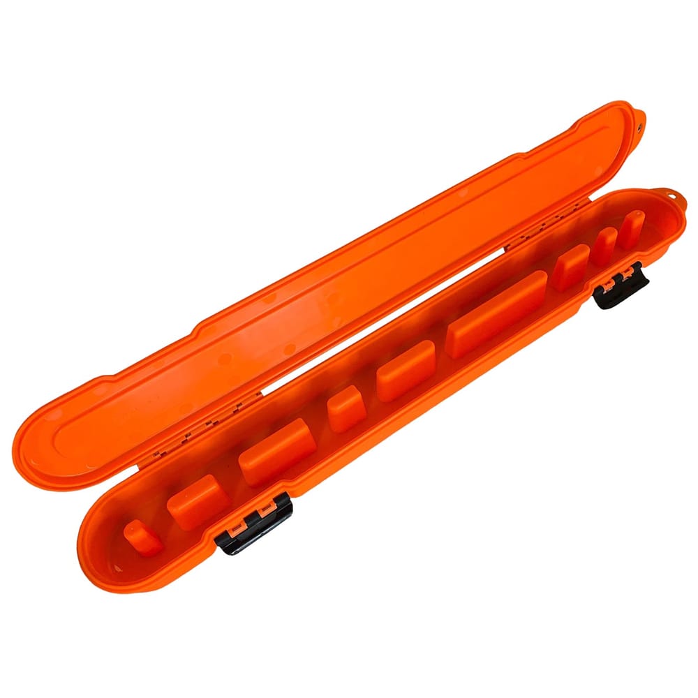 Casier à chaîne Boîte de rangement à chaîne en plastique orange ouverte avec divers compartiments intérieurs