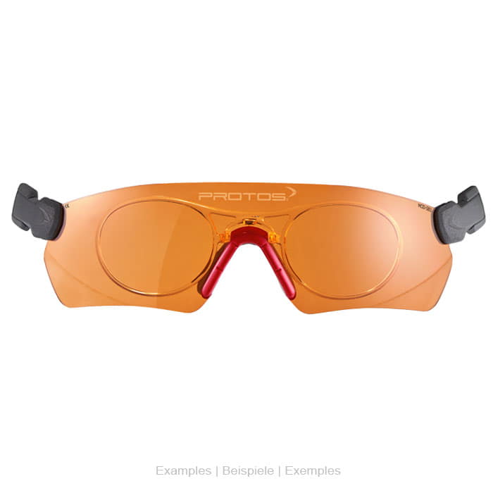 Insert de® lunettes PROROS, verres teintés orange avec pont nasal rouge et fermeture noire