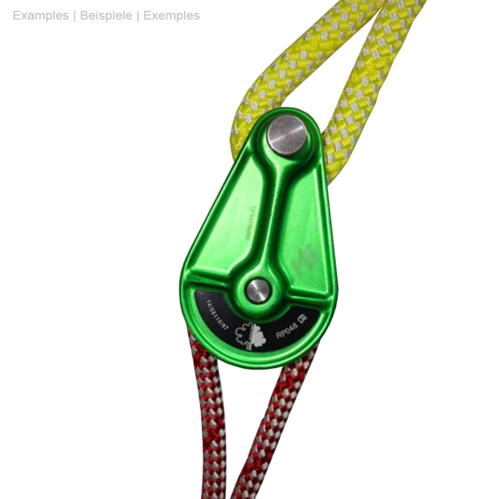 Blockbuster Poulie verte compacte avec roue rouge, guidée par deux cordes