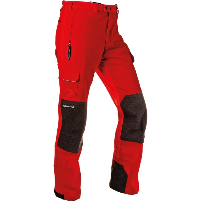Pantalon rouge Gladiator Outdoor avec renforts noirs aux genoux et aux jambes et plusieurs poches