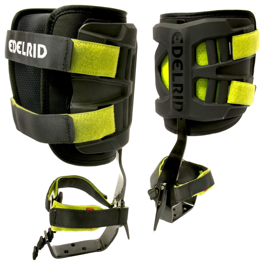 Edelrid Talon L via ferrata set noir et jaune avec embout en métal et fermetures velcro, deux vues côte à côte