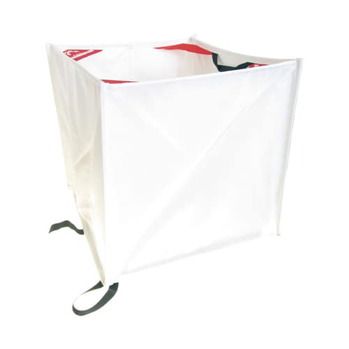 Godet pliant SINGLE, seau pliable blanc avec coins rouges et sangles de transport noires