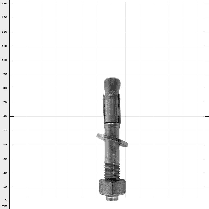 Coeur Bolts 12 Stainless, un seul boulon métallique avec écrou et rondelle, montré sur fond blanc