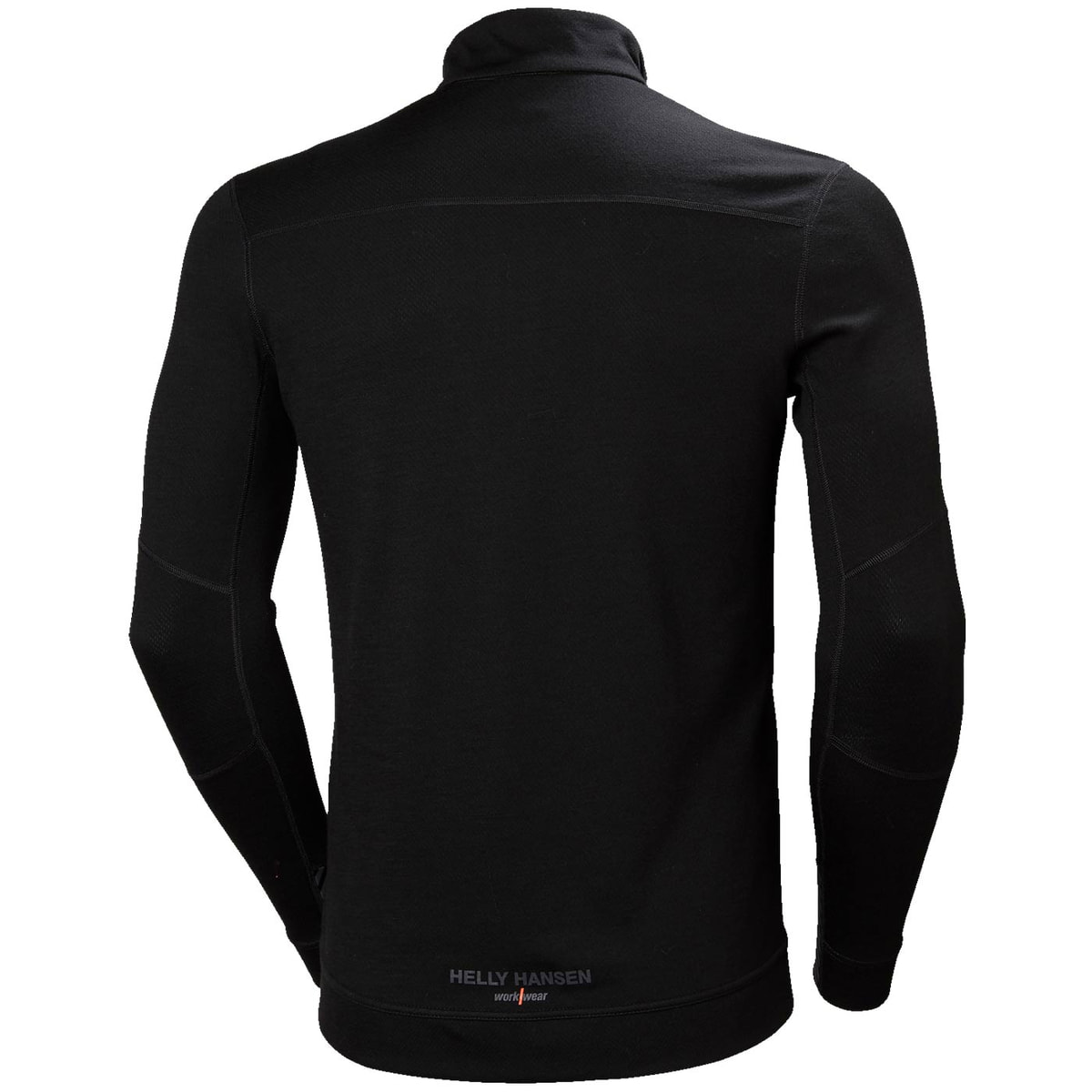 LIFA Merino Half Zip de Helly Hansen, vue de dos du haut à manches longues en noir avec logo gris en bas