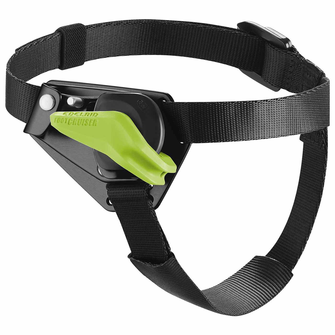 Foot Cruiser R avec sangle noire et levier vert, fabricant Edelrid