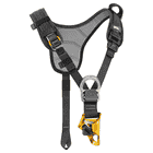 Harnais de bloqueur de poitrine noir Petzl Top Croll avec maille grise et bloqueur en métal et plastique jaune et noir