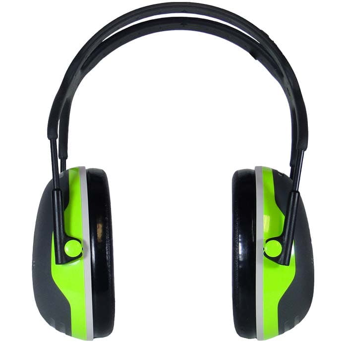 Protection auditive X4 avec bandeau, frontale avec bandeau noir et oreillettes grises et vert fluo, fabricant 3M Peltor
