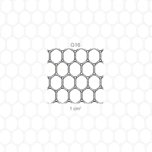 PROTOS® Visor Coarse G16, gros plan du filet à mailles hexagonales avec inscription « G16 » et mesure 1 cm²