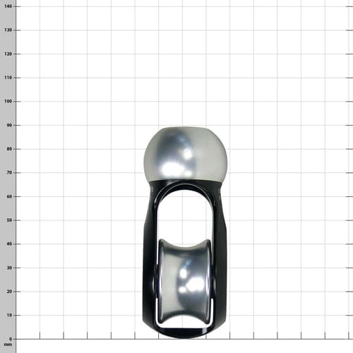 Cocoon 5, rouleau de corde noir et argent avec impressions et code QR, vue de dessus