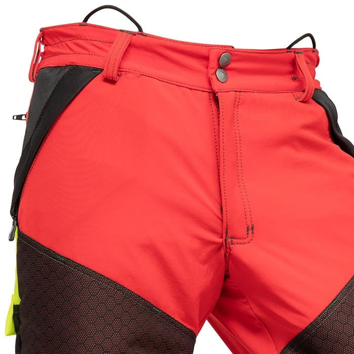 Gladiator Extreme Work Pants Gros plan de la ceinture en rouge avec détails noirs et jaunes