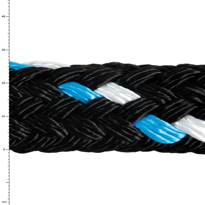 GEFA 8T PA Corde Bleue en Noir avec Fibres Bleues et Blanches, Gros Plan