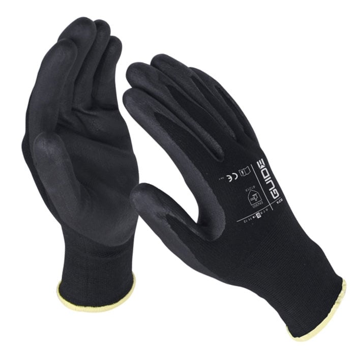 574 Gants Guide en noir avec inscription « GUIDE » sur le dos de la main et bord jaune sur le poignet