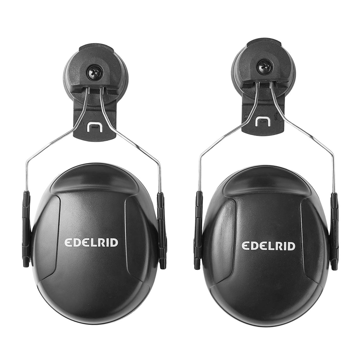Cache-oreilles Edelrid en noir, vue de face avec deux oreillettes et attaches sur le dessus