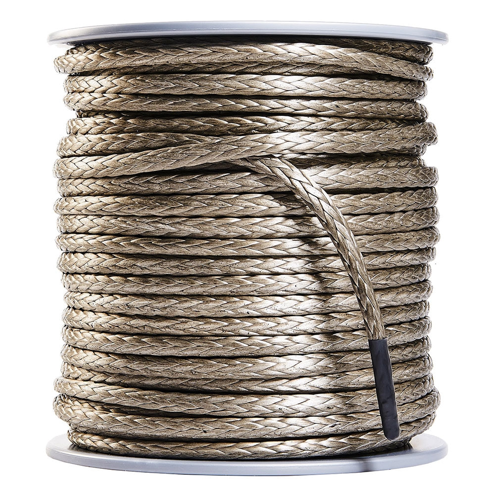 Corde ultrastatique Cobra de couleur beige enroulée sur une bobine blanche avec gaine noire à une extrémité, fabricant non visible