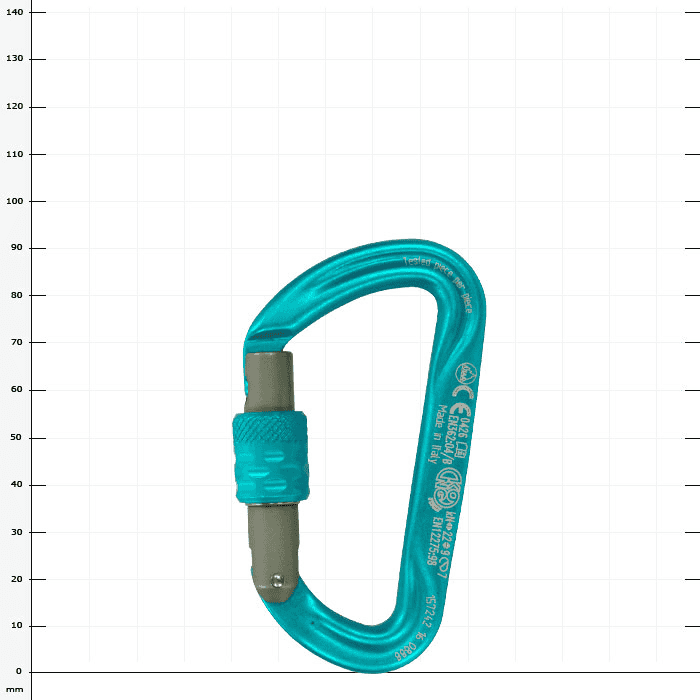 Mousqueton à vis d’argon en turquoise avec capuchon à vis gris en position fermée