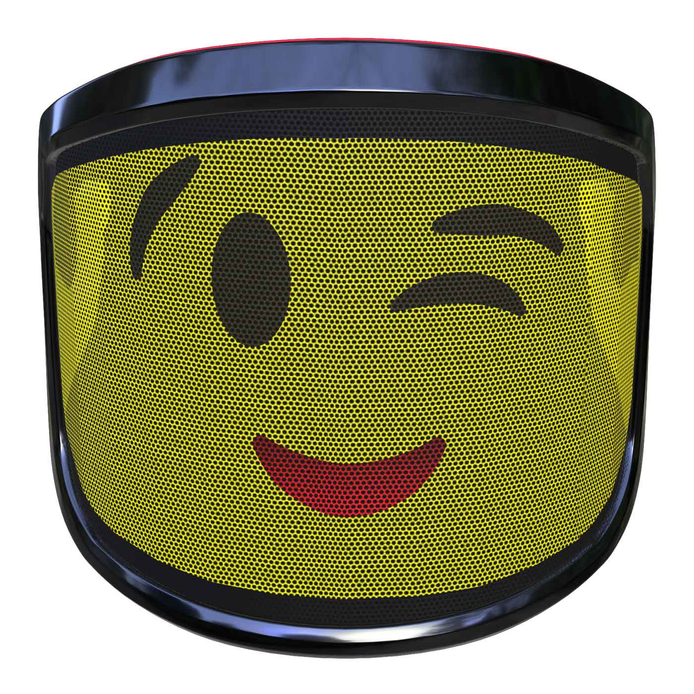 Visière PROTOS® Arbormoji avec grille jaune et visage emoji clignotant, cadre noir et bord supérieur rouge