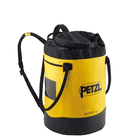 Seau Petzl 45 rond jaune et noir avec deux brides noires et une fermeture à cordon noir sur le dessus